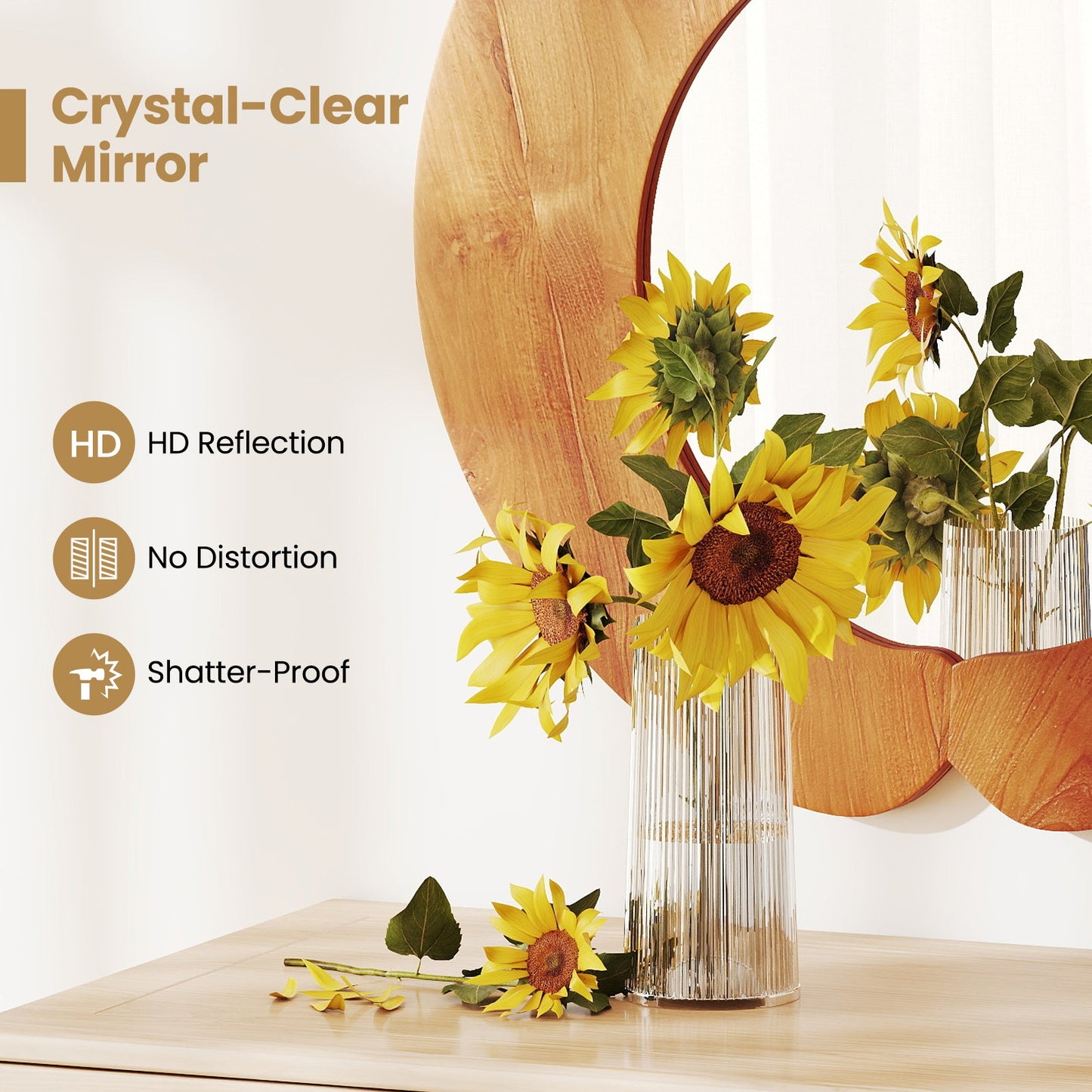 29 Inch Rustic Hanging Vanity Mirror with Teak Wood Frame