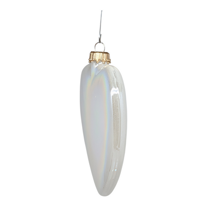 Iridized “Pearl White” Glass Heart Ornaments – Set of Two