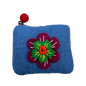 Felt Wool  Bright Sky Blue Coin Purse with Flower Applique