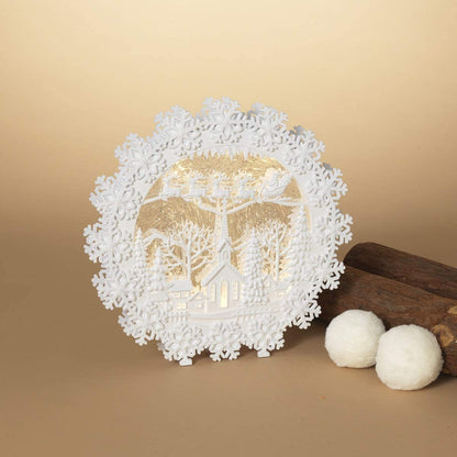 Lighted Spinning Water Globe Snowflake Wreath