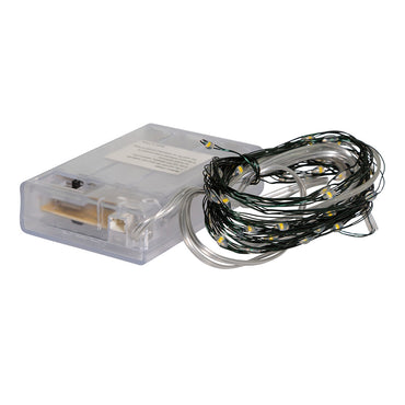 50-Light Battery-Operated Cool White LED Green Wire Fairy Lights