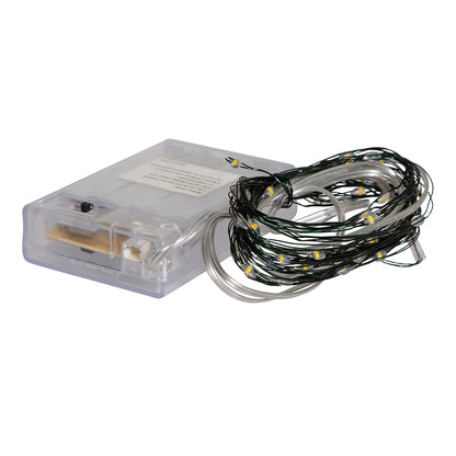 50-Light Battery-Operated Cool White LED Green Wire Fairy Lights