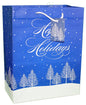 Traditional Lettering Gift Bag - Happy Holidays Blue Large