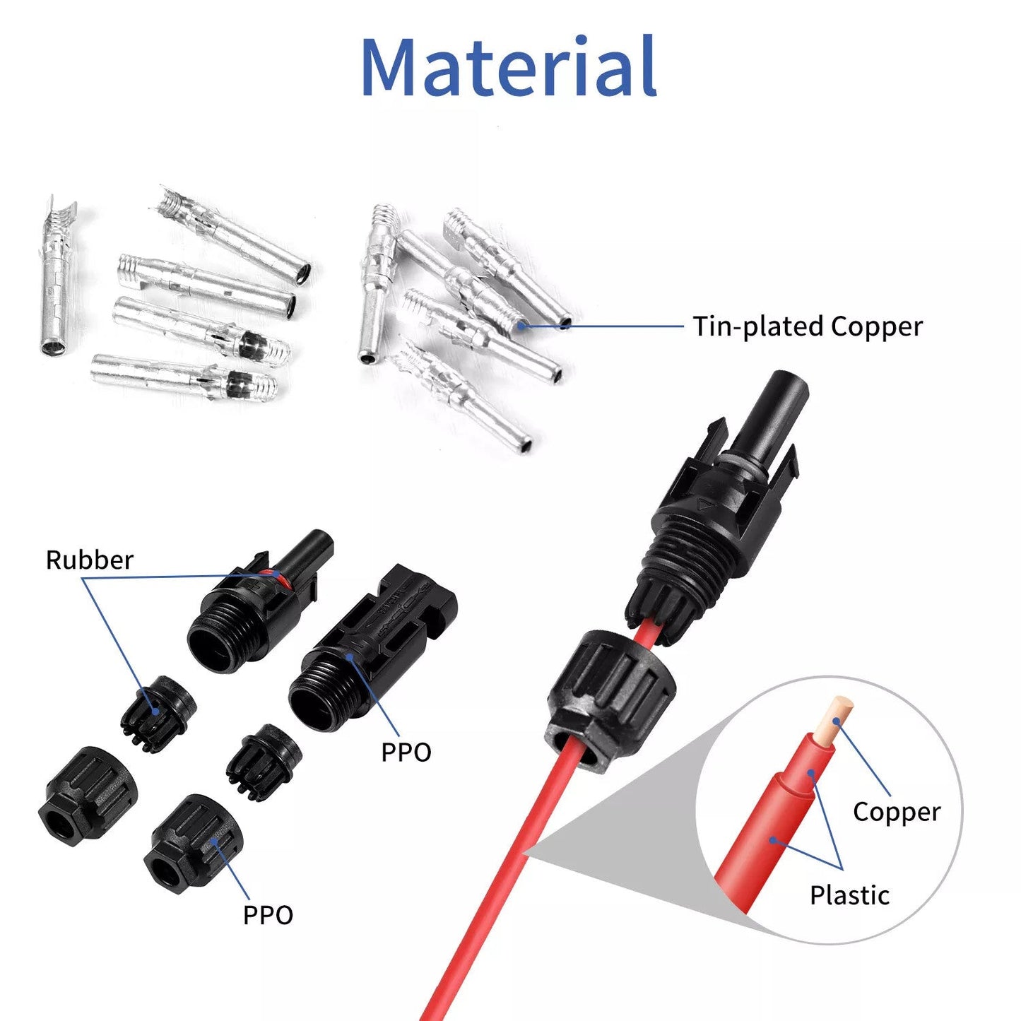 10/20/50/100/200 Pairs Male Female Solar Cable Connectors For DIY Solar Panel US