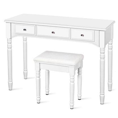 Makeup Dressing Table with Tri-Folding Mirror and Cushioned Stool for Women