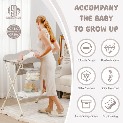 Baby Diaper Changing Table with Water Basin Wheel-Gray