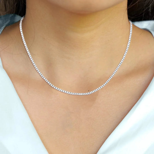 Ct Round Certified Lab Grown Diamond 14K Solid Gold Women’s Tennis Necklace (18")