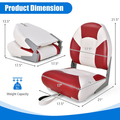 Low Back Boat Seat Folding Fishing chair with Thickened High-density Sponge Padding-Red