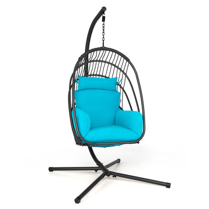 Hanging Folding Egg Chair with Stand Soft Cushion Pillow Swing Hammock
