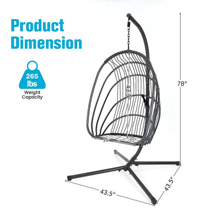 Hanging Folding Egg Chair with Stand Soft Cushion Pillow Swing Hammock