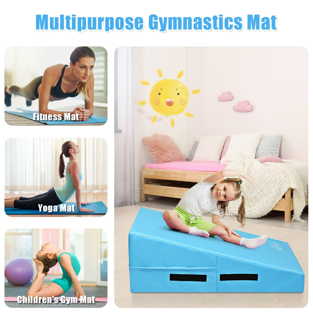 Incline Gymnastics Mat Wedge Ramp Gym Tumbling Exercise Mat