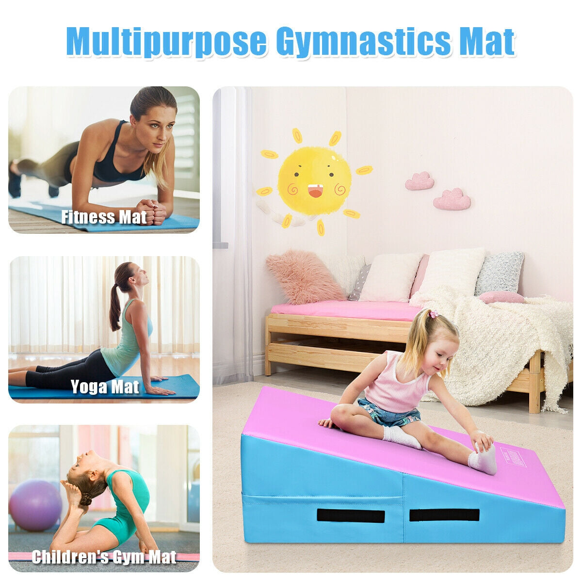 Incline Gymnastics Mat Wedge Ramp Gym Tumbling Exercise Mat