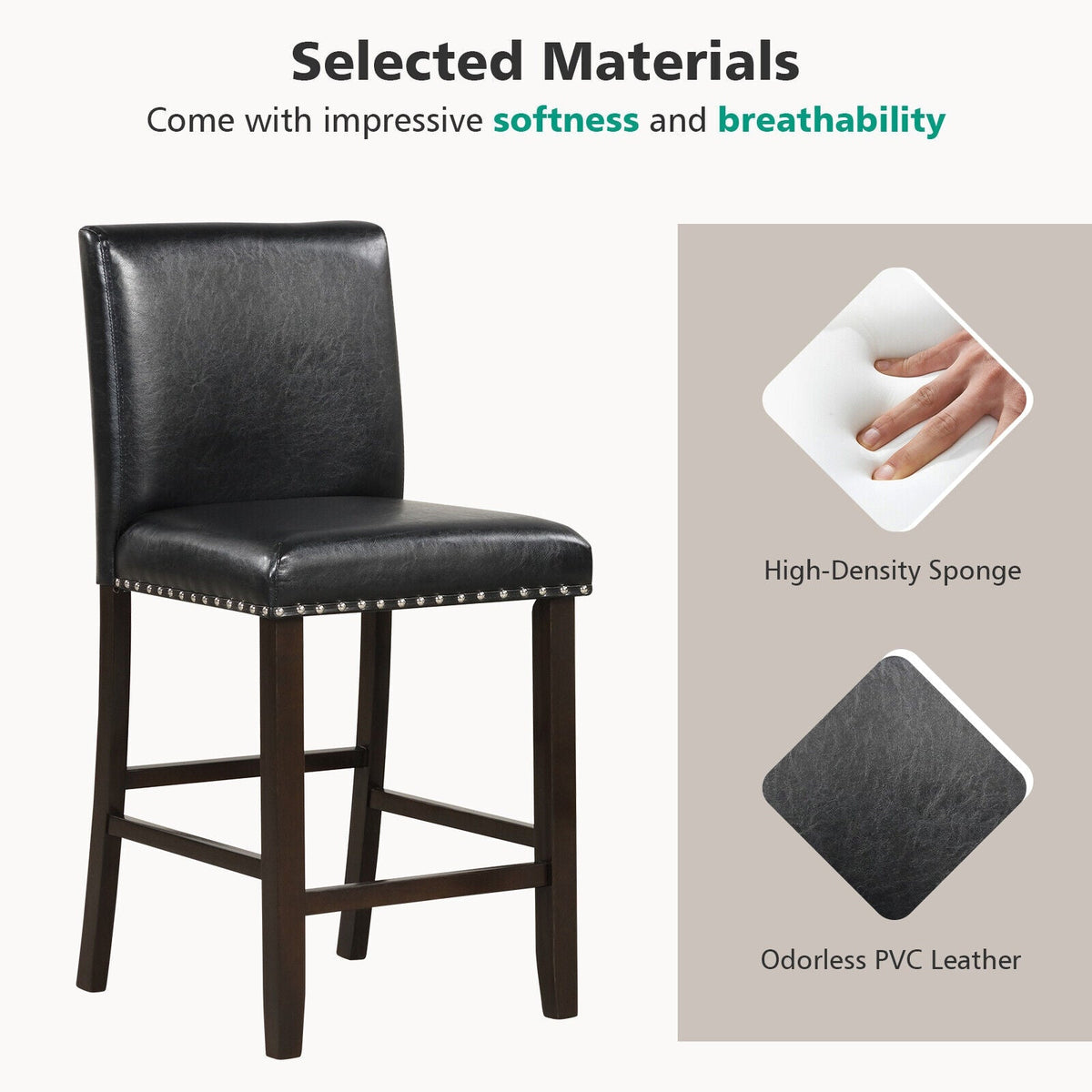 Set of 2 Linen Fabric Bar Stools with Back for Kitchen Island