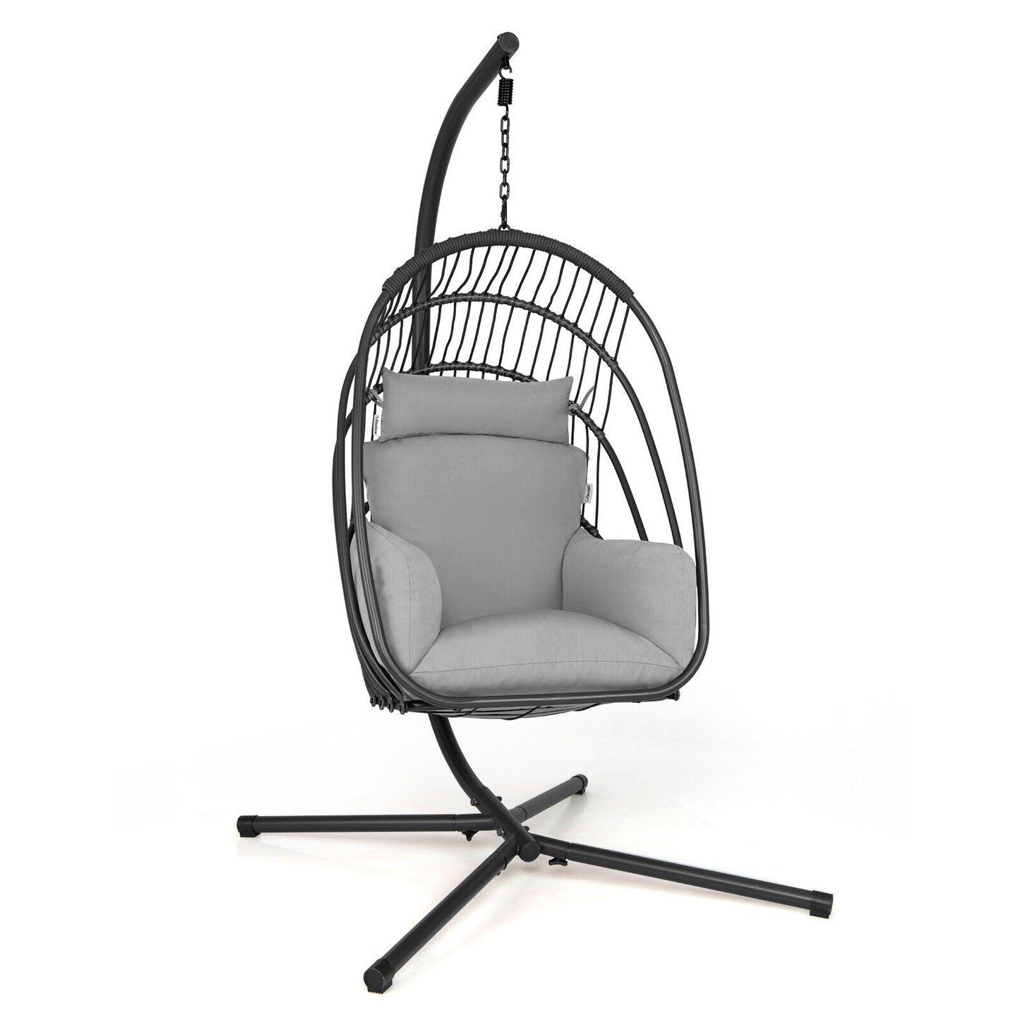 Hanging Folding Egg Chair with Stand Soft Cushion Pillow Swing Hammock