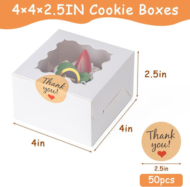 Honeydak White Bakery Boxes with Window 6x6x3in Paperboard 80 Pcs