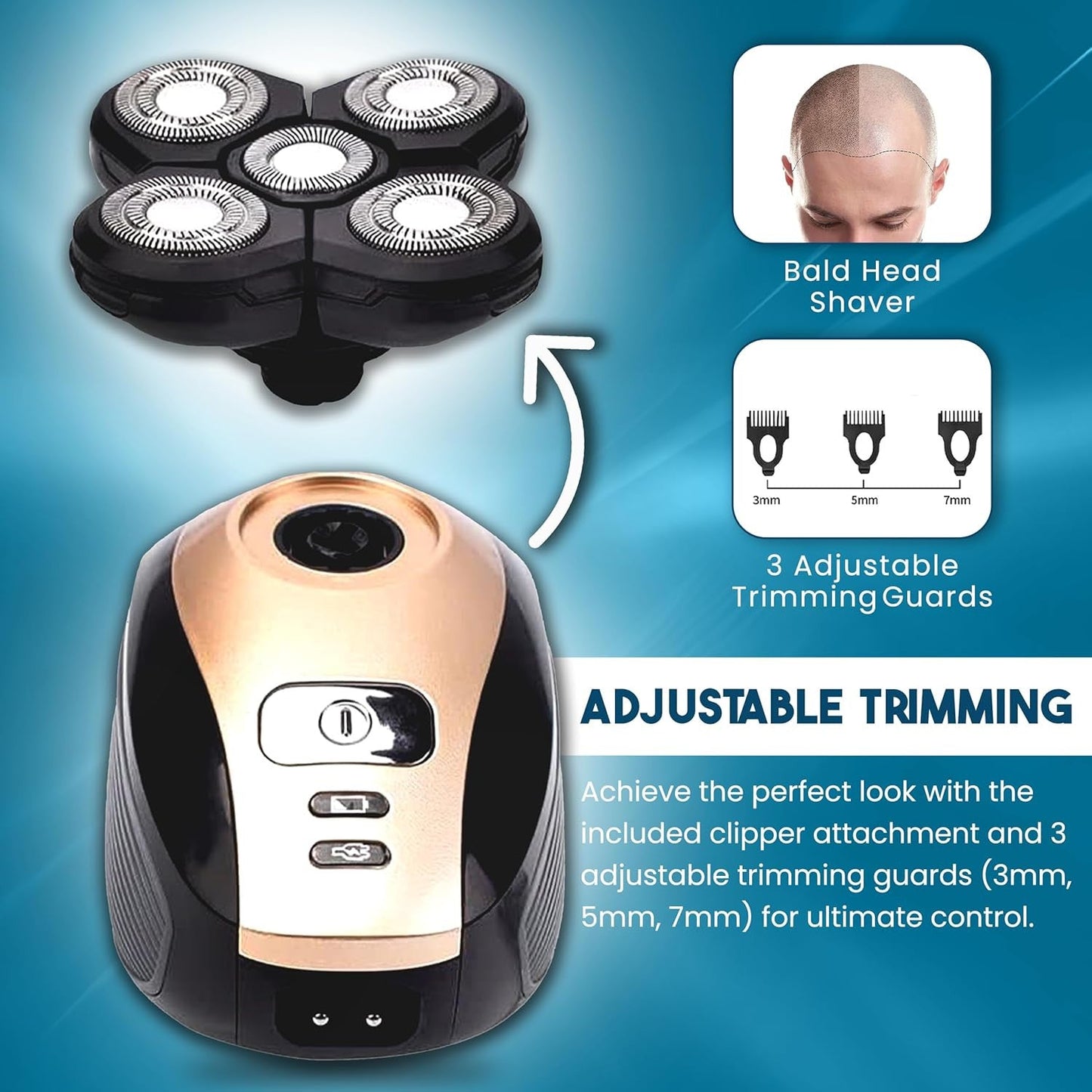 5-in-1 Rotary Electric Shaver 4D Rechargeable Bald Head Hair Beard Trimmer Razor
