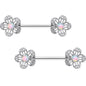 White Synthetic Opal Frozen Flower Barbell Nipple Ring Set