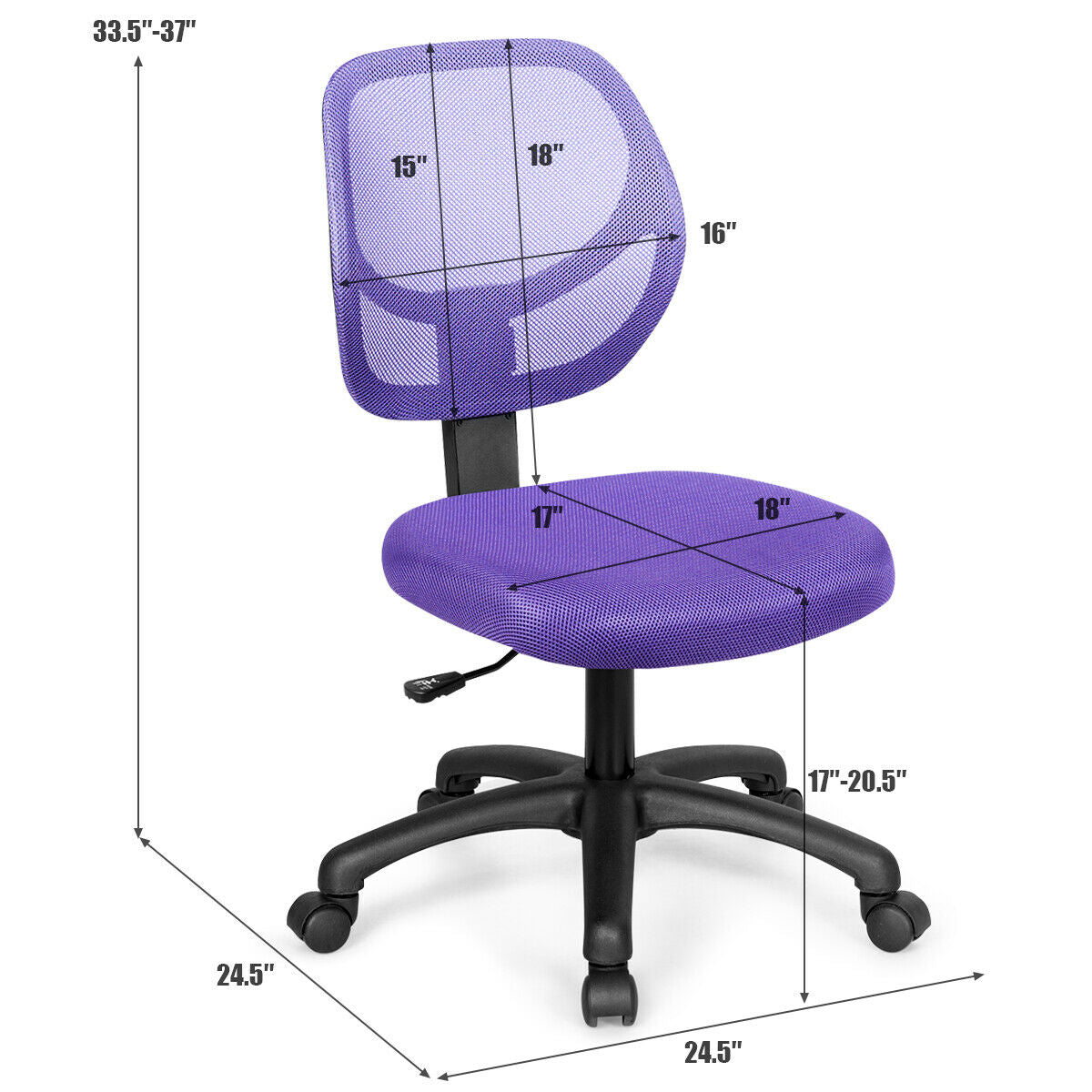 Low-back Computer Task Chair with Adjustable Height and Swivel Casters