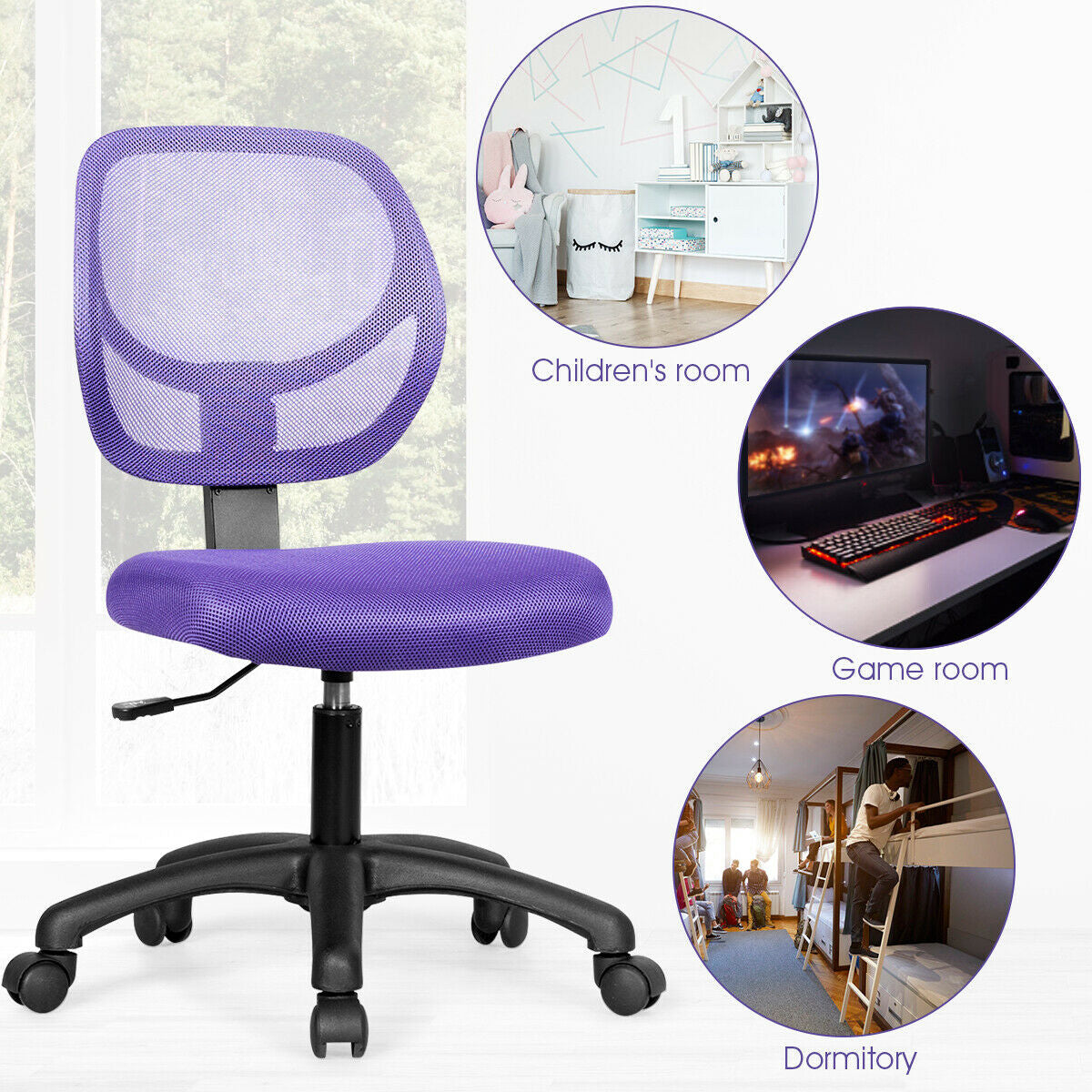 Low-back Computer Task Chair with Adjustable Height and Swivel Casters