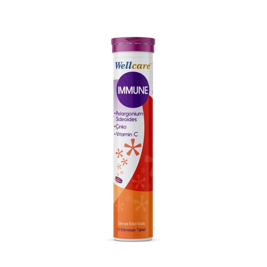 Wellcare Immune Support Effervescent Tablets - Vitamin C, Zinc, Pelargonium Sidoides Supplement for Adults & Children