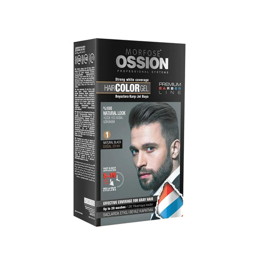 Morfose Ossion Men's Hair Dye Gel - Natural Black (No:1 Doğal Siyah), 1.35 fl oz - Easy Application & Precise Color
