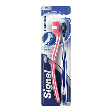 Signal Ergonomic Manual Toothbrush for Effective Oral Hygiene - Comfortable Brushing Experience - 1+1 Offer
