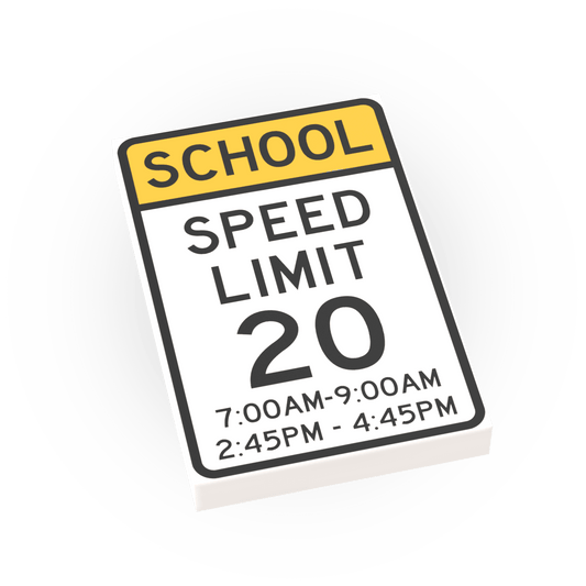 "School Zone" Sign - Custom Printed Minifig Scale Tile - Made Using LEGO® parts