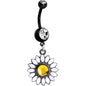 Clear Yellow Gem Black Daisy Flower Dangle Belly Ring