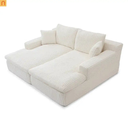 Chaise Lounge Modular Corduroy Beige No Assembly Required