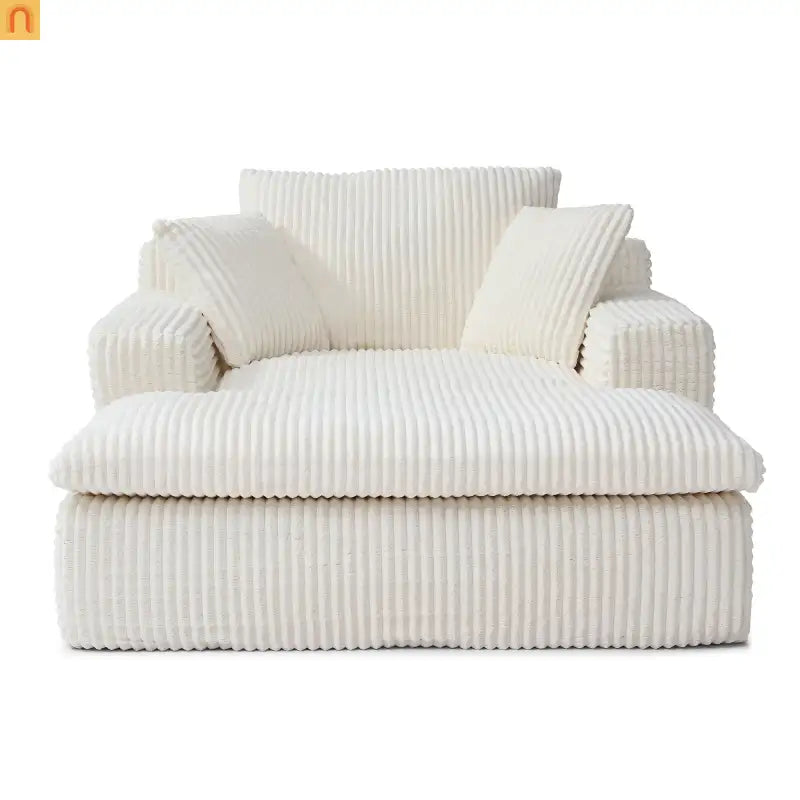 Chaise Lounge Modular Corduroy Beige No Assembly Required