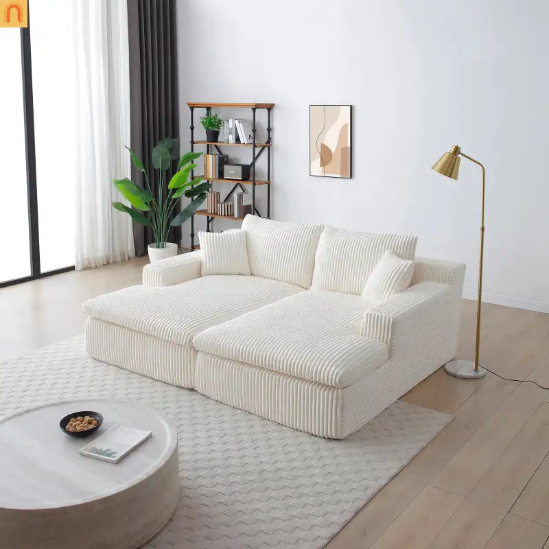Chaise Lounge Modular Corduroy Beige No Assembly Required