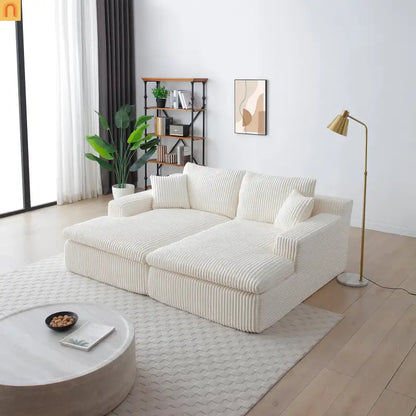 Chaise Lounge Modular Corduroy Beige No Assembly Required