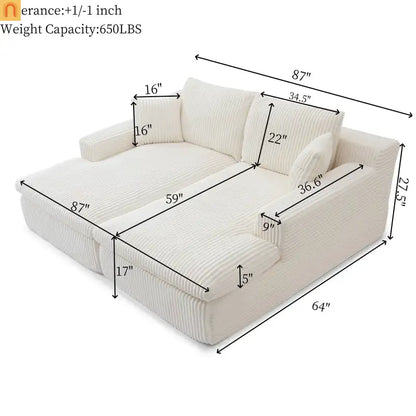 Chaise Lounge Modular Corduroy Beige No Assembly Required