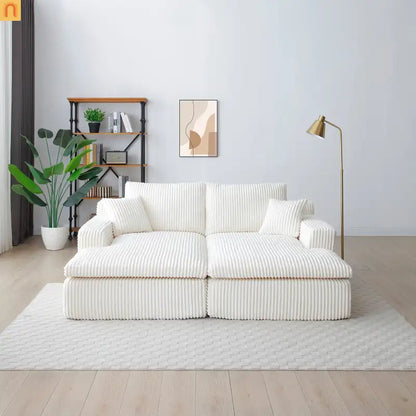 Chaise Lounge Modular Corduroy Beige No Assembly Required