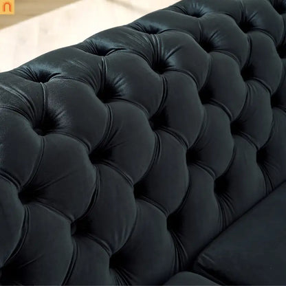 Sectional Sofa L-Shape Velvet Black Gold Steel Tufted 106in