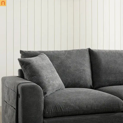 Sectional Sofa Modular Corduroy Gray 6-Seat USB Console 140in