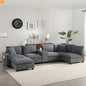 Sectional Sofa Modular Corduroy Gray 6-Seat USB Console 140in