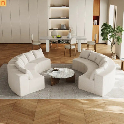 Sectional Curved Modular Corduroy Beige 6 Sections 12 Pillows