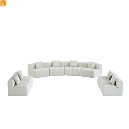 Sectional Sofa Curved Modular Chenille Beige 8-Seat No Assembly