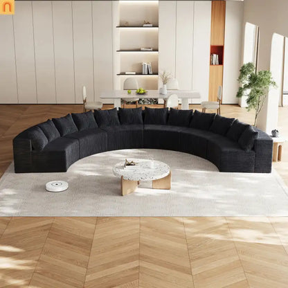 Sectional Curved Modular Corduroy Black 6 Sections 12 Pillows