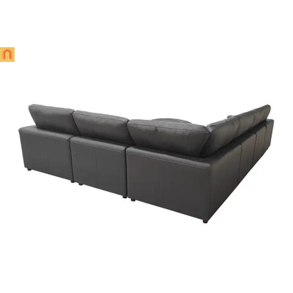 Sectional Sofa L-Shape Leather Match Blue Gray 7-Seat