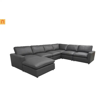 Sectional Sofa L-Shape Leather Match Blue Gray 7-Seat