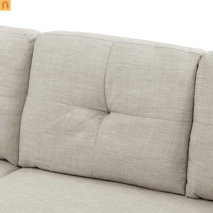 Sectional Sofa L-Shape Linen Almond 3-Seat Pullout Bed Storage