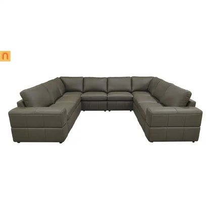 Sectional L-Shape Leather Match Olive Green Square Arm 8-Seat 131in