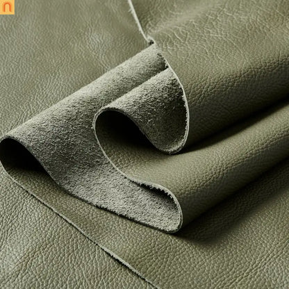 Sectional L-Shape Leather Match Olive Green Square Arm 8-Seat 131in