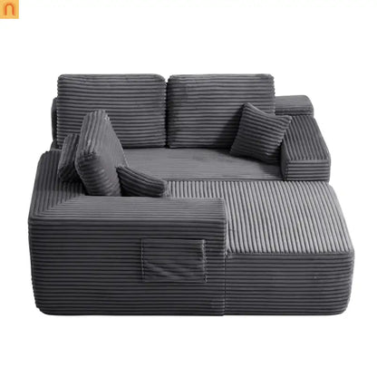 Sectional Sofa L-Shape Left Facing Fabric Gray 3-Seat 104in