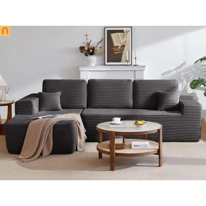 Sectional Sofa L-Shape Left Facing Fabric Gray 3-Seat 104in