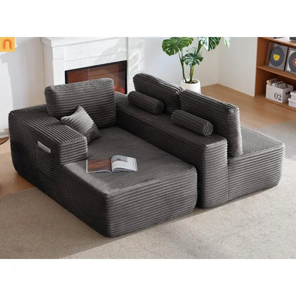 Sectional Sofa L-Shape Left Facing Fabric Gray 3-Seat 104in