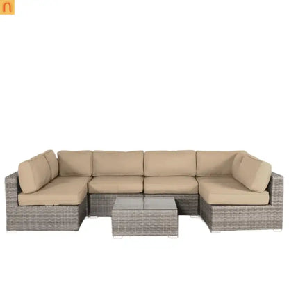Outdoor Beige Wicker 4 Seater Sectional Set UV Resistant