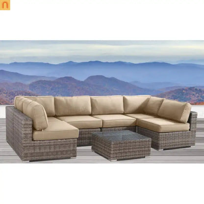 Outdoor Beige Wicker 4 Seater Sectional Set UV Resistant